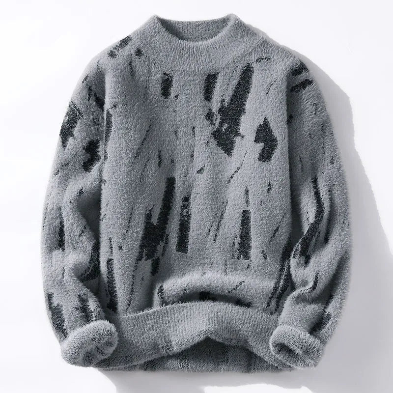Designer sweater featuring a stylish abstract pattern, crafted from warm knit fabric, suitable for both men and women, showcasing a modern style perfect for any casual or 0